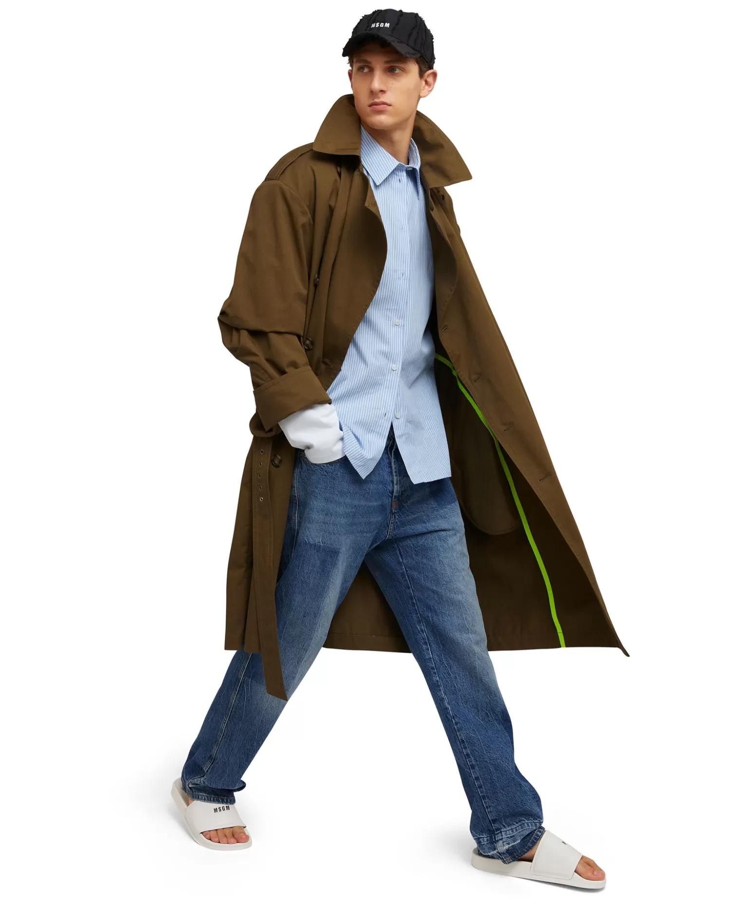 Uomo MSGM Camicia Bacchettata In Cotone Popeline Con Maniche Maglietta Incorporate