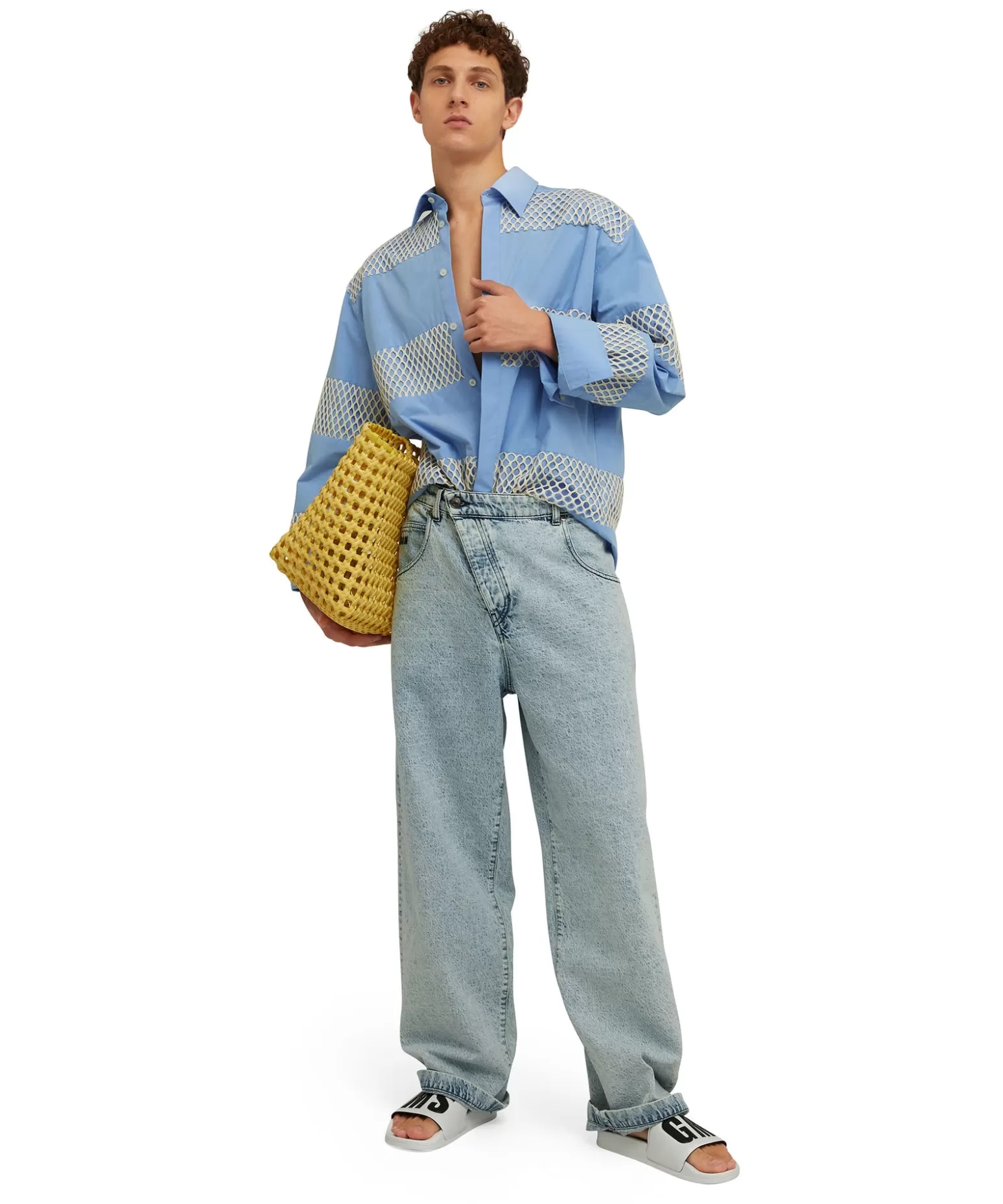 Uomo MSGM Camicia In Cotone Organico Popeline Con Dettagli In Rete