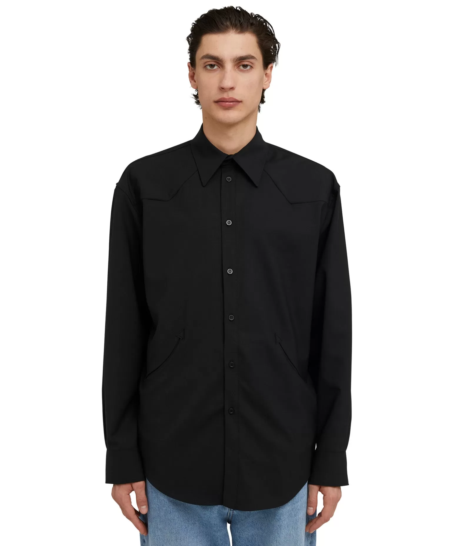 Uomo MSGM Camicia In Fresco Lana Tinta Unita Con Dettagli Western