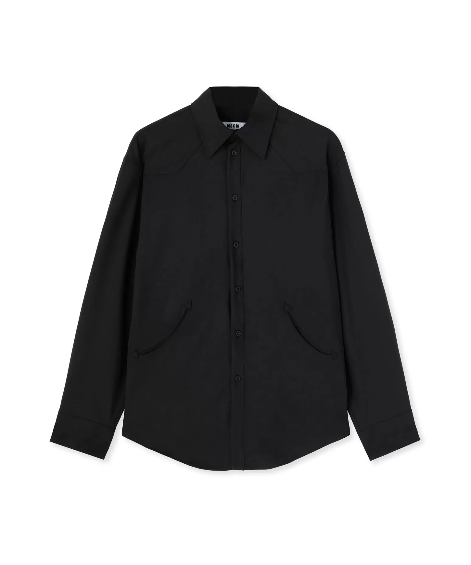 Uomo MSGM Camicia In Fresco Lana Tinta Unita Con Dettagli Western