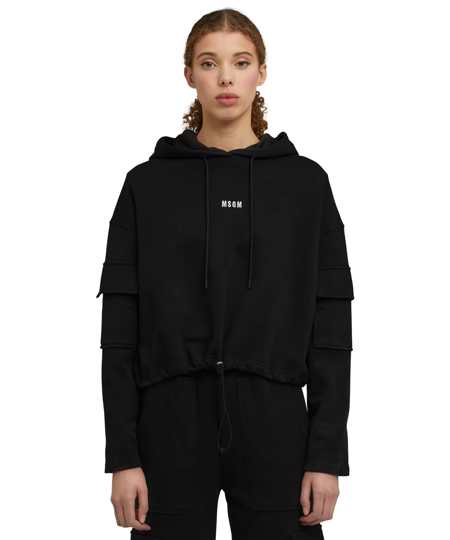 Donna MSGM Felpa Con Cappuccio In Cotone E Fondo Con Elastico Regolabile