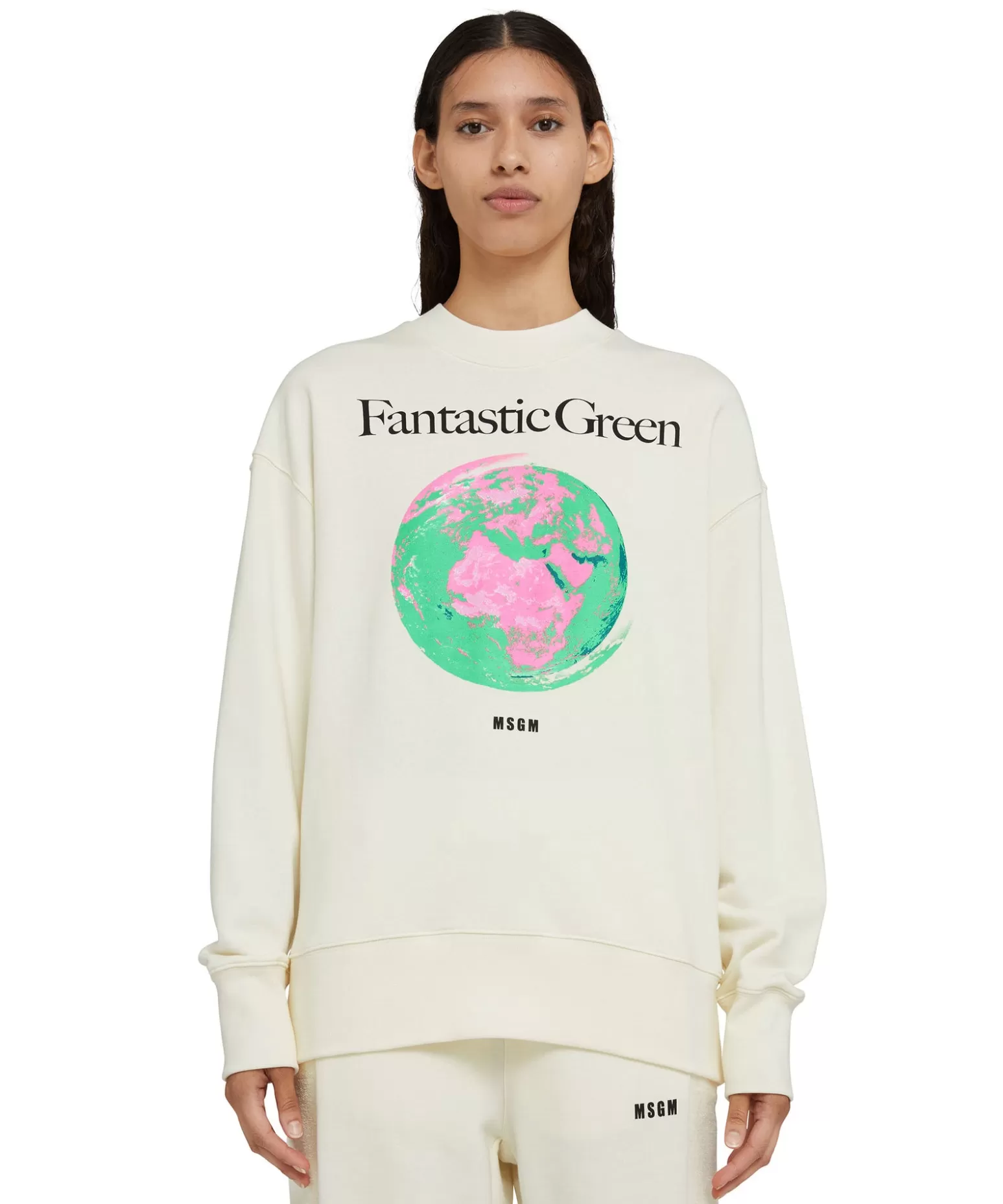 Donna MSGM Felpa Girocollo In Cotone Organico Della Capsule Fantastic Green