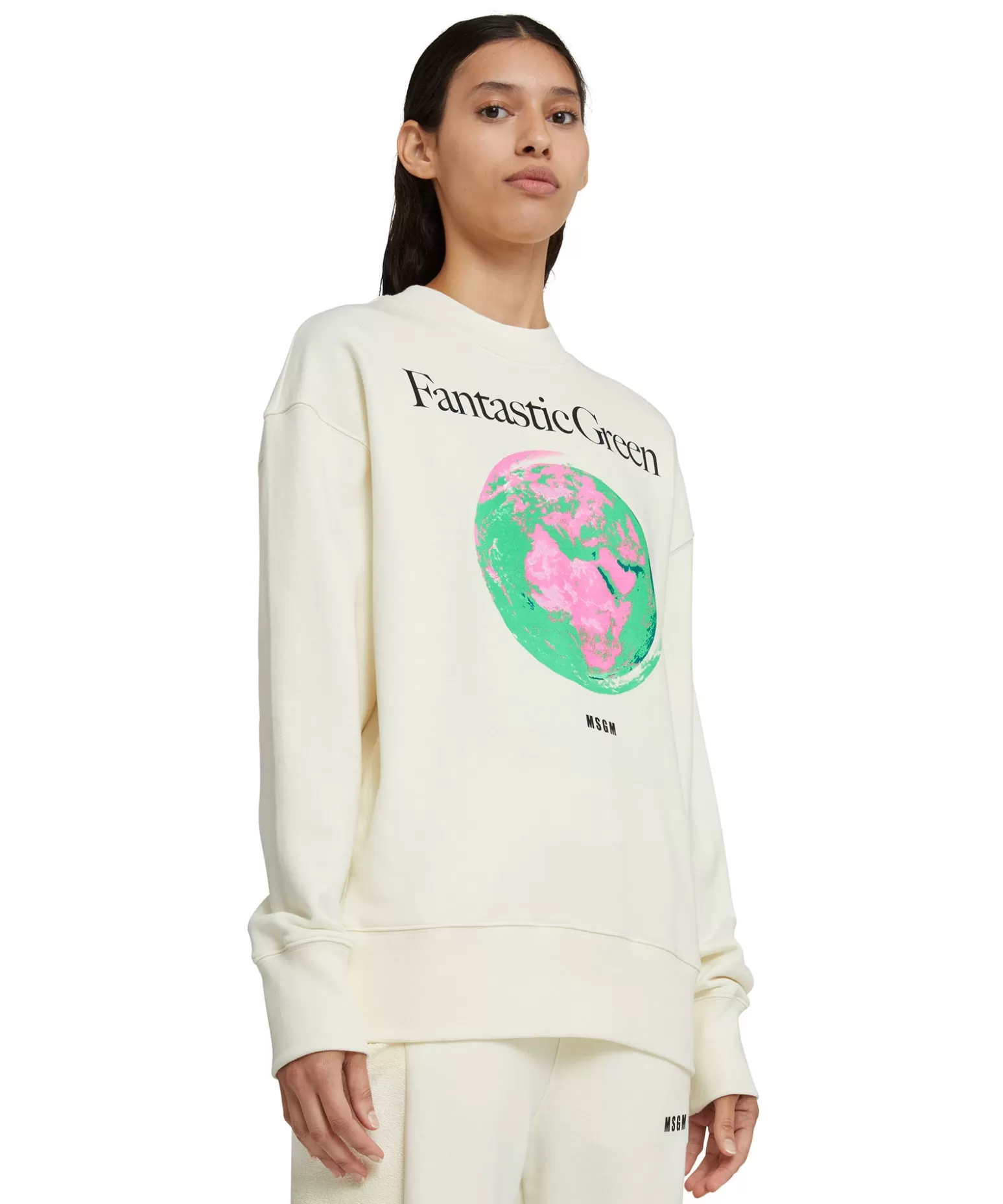Donna MSGM Felpa Girocollo In Cotone Organico Della Capsule Fantastic Green