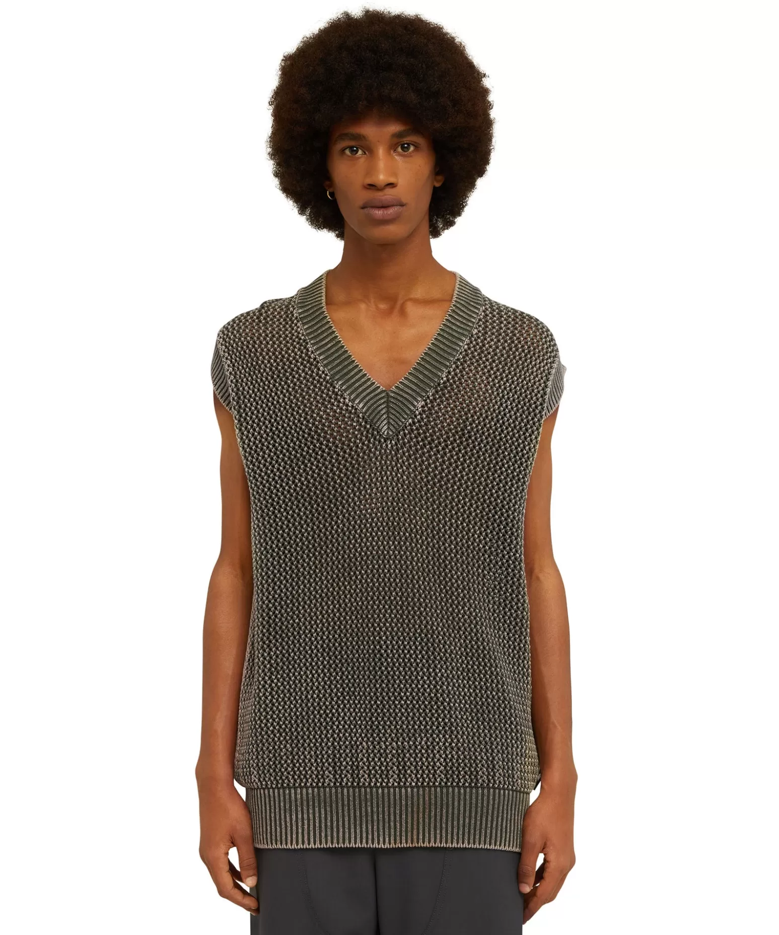 Uomo MSGM Giletin In Maglia Di Cotone Overdyed Con Lavorazione A Rete