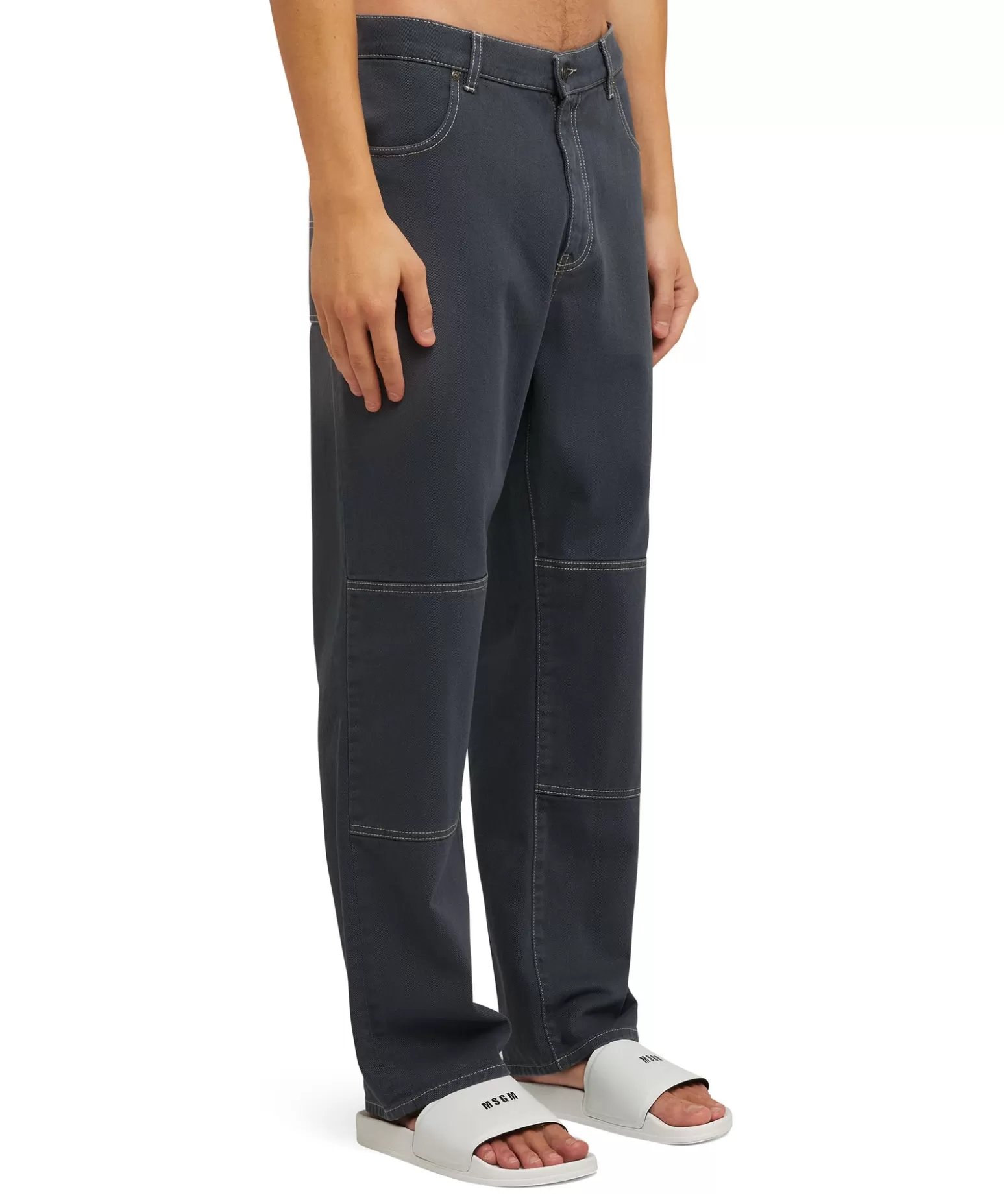 Uomo MSGM Jeans A Gamba Dritta In Cotone Bull Con Logo E Quote "Never Look Backit'S All Ahead"