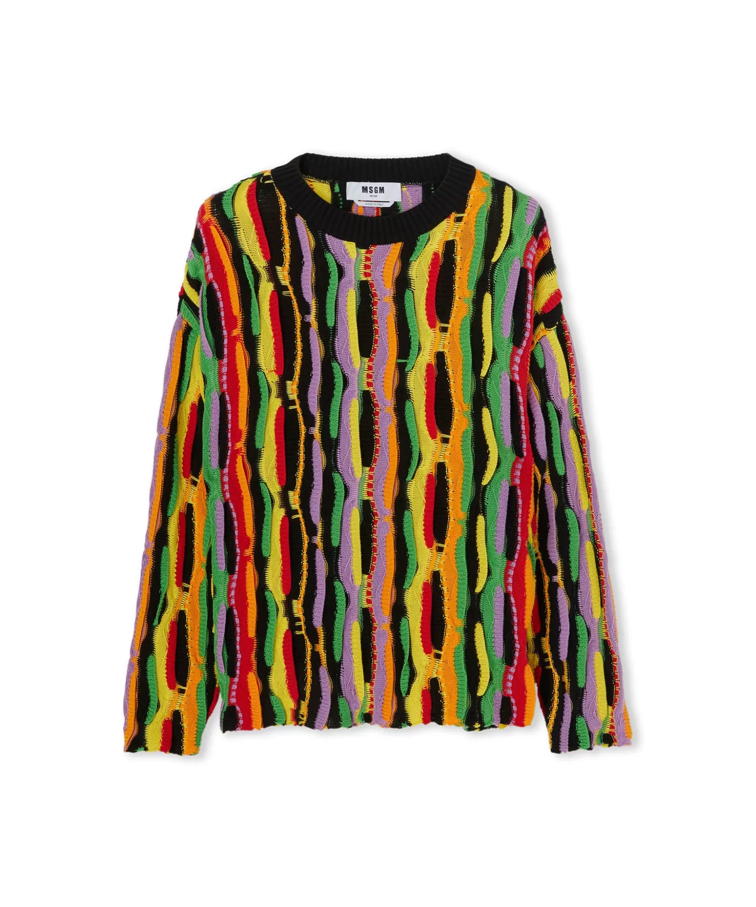 Uomo MSGM Maglione Girocollo In Maglia Di Cotone Con Rouches Multicolor