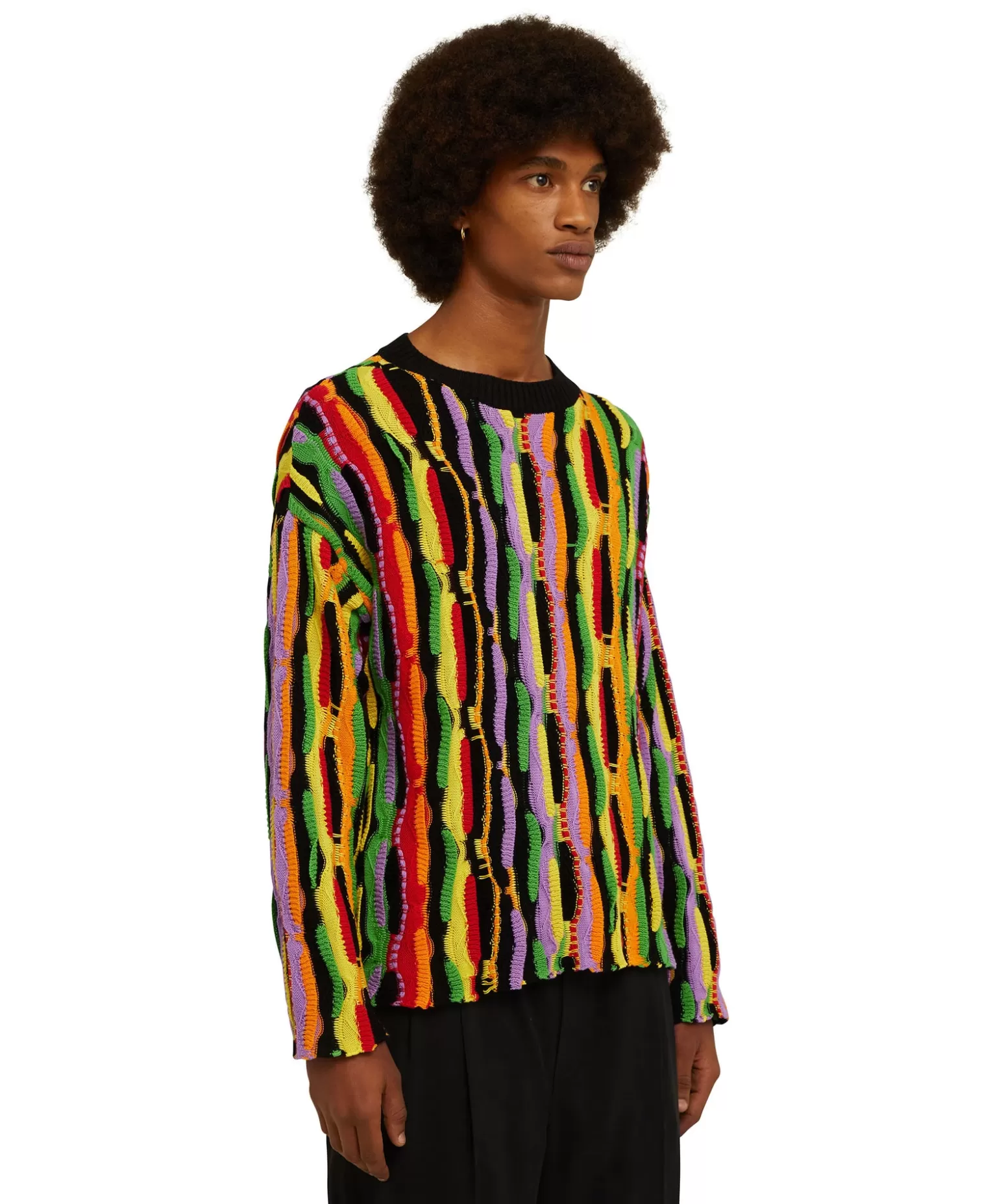 Uomo MSGM Maglione Girocollo In Maglia Di Cotone Con Rouches Multicolor
