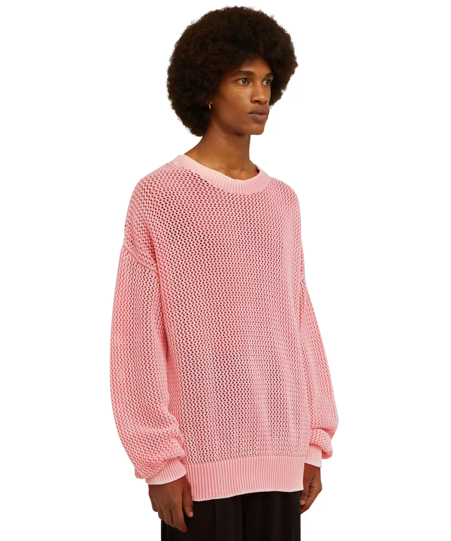 Uomo MSGM Maglione Girocollo In Maglia Di Cotone Overdyed Con Lavorazione A Rete