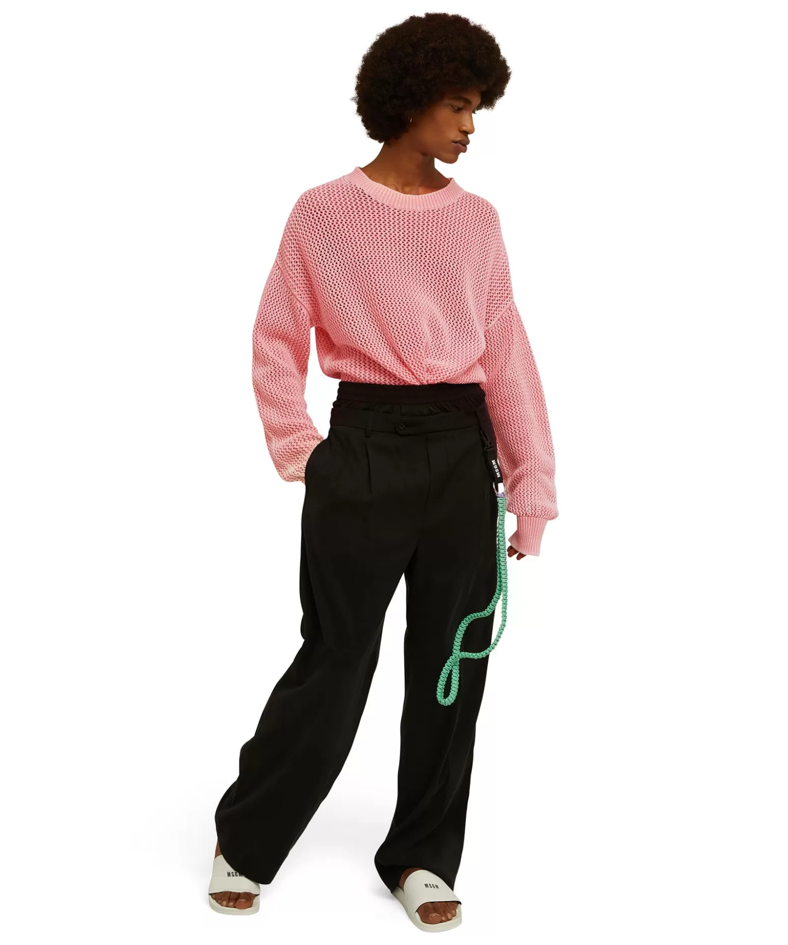 Uomo MSGM Maglione Girocollo In Maglia Di Cotone Overdyed Con Lavorazione A Rete