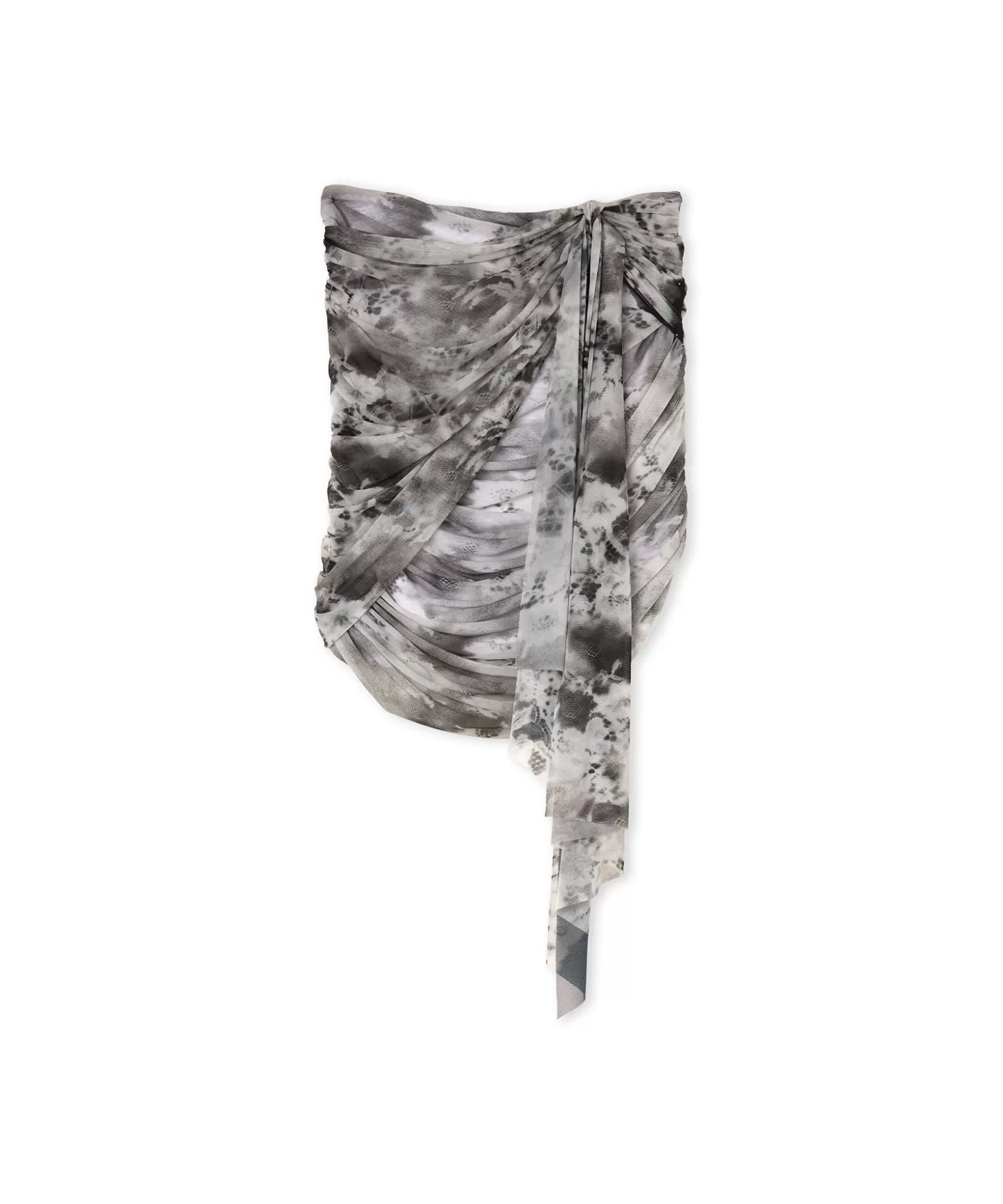 Donna MSGM Mini Gonna Drappeggiato In Tulle Stretch Con Stampa "Trompe L'Oeil Lace"