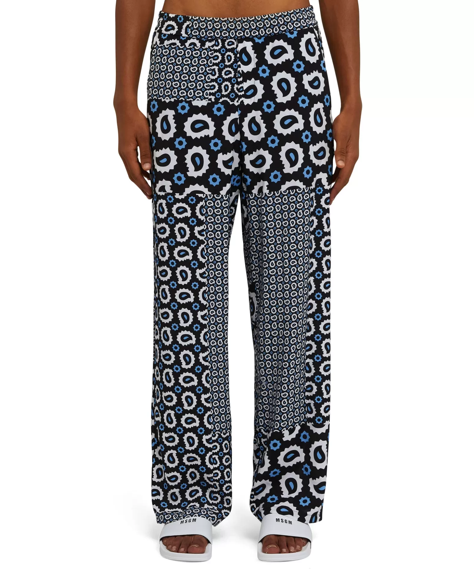 Uomo MSGM Pantalone Fluido In Viscosa A Gamba Dritta Con Stampa "Patchwork Paisley"