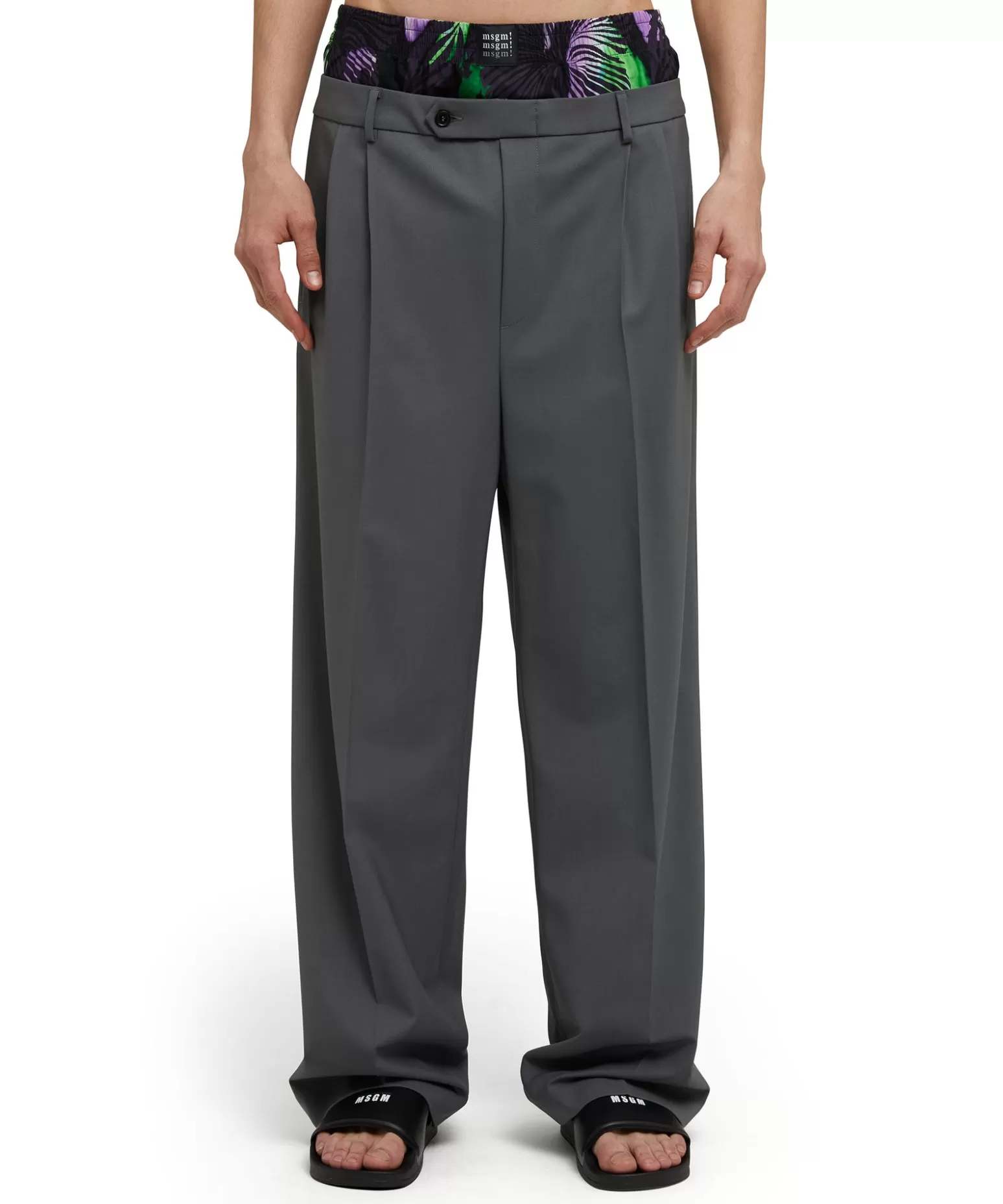 Uomo MSGM Pantaloni Tailoring Con Boxer "Hibiscus" Incorporato In Fresco Lana