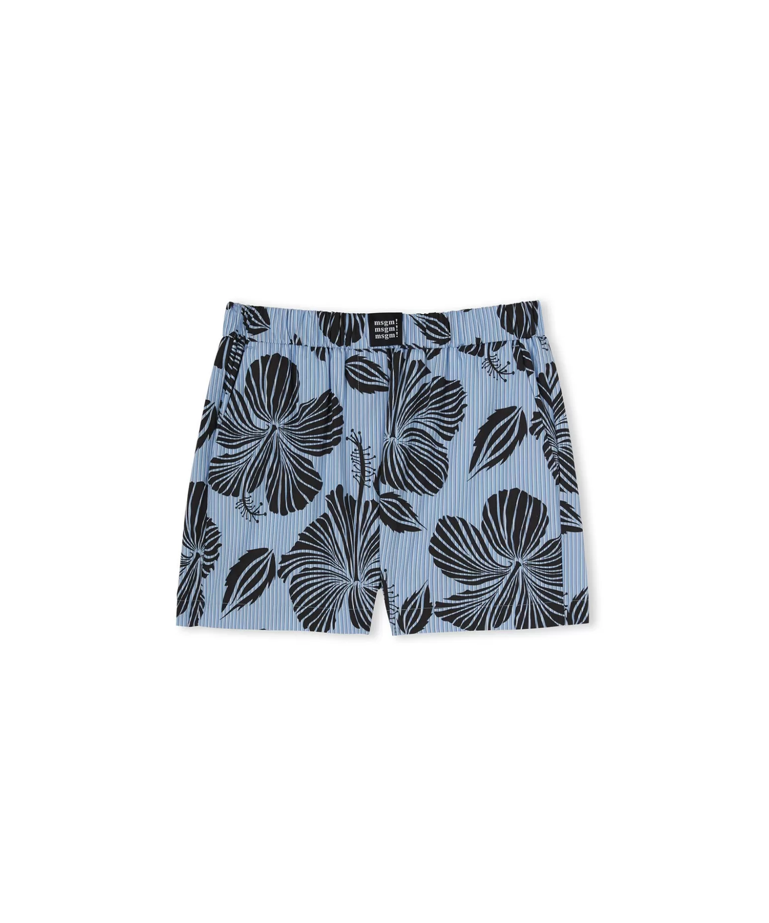 Donna MSGM Shorts In Cotone Popeline Sartoriale Con Stampa "Hibiscus"