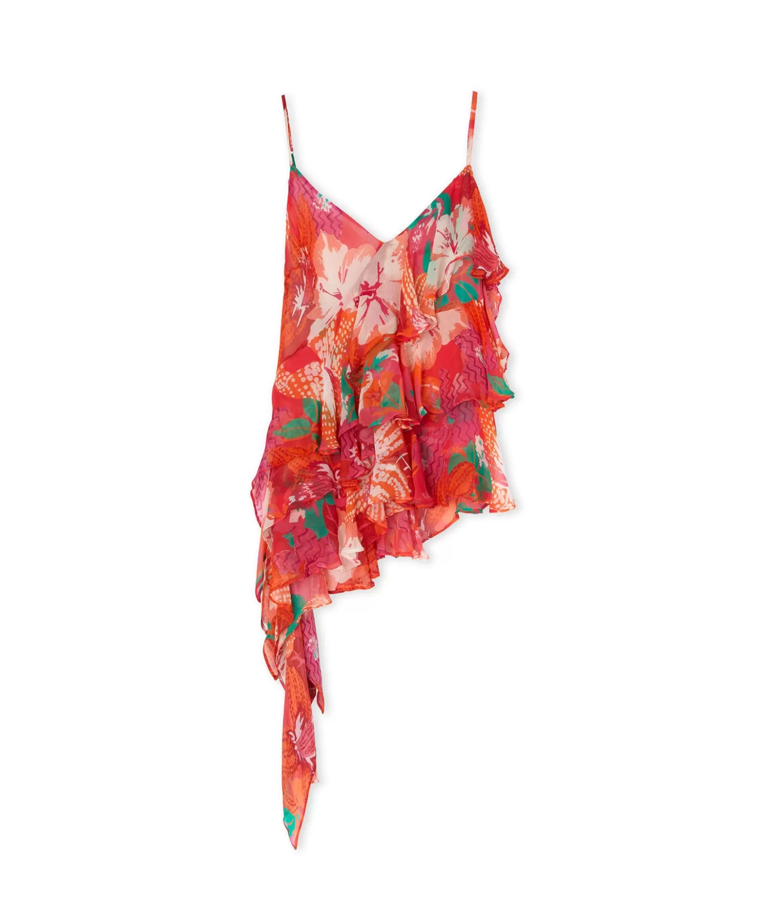 Donna MSGM Top Assimetrico Con Balze Applicate In Viscosa Crepon Con Stampa "Tropico"