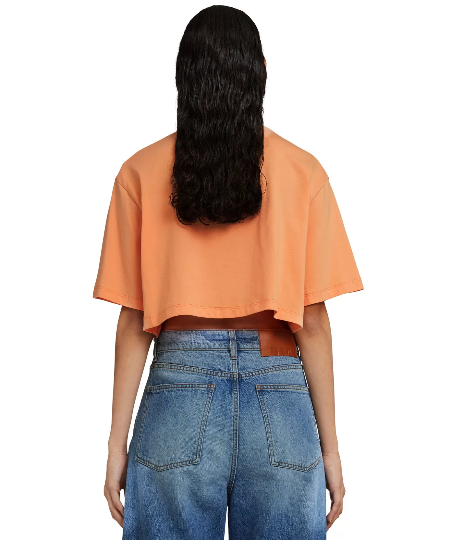 Donna MSGM T-Shirt Crop Girocollo In Cotone Tinta Unita Con Grafica " Sunset"