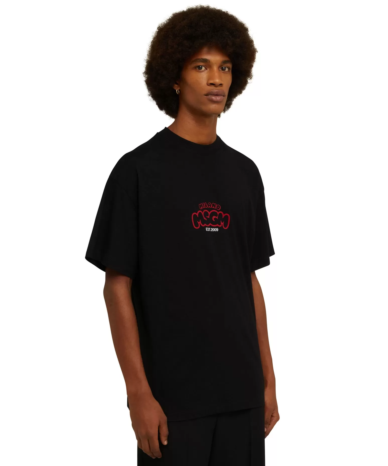 Uomo MSGM T-Shirt Girocollo In Cotone Con Logo E Grafica "Cocktail" Burro Studio X