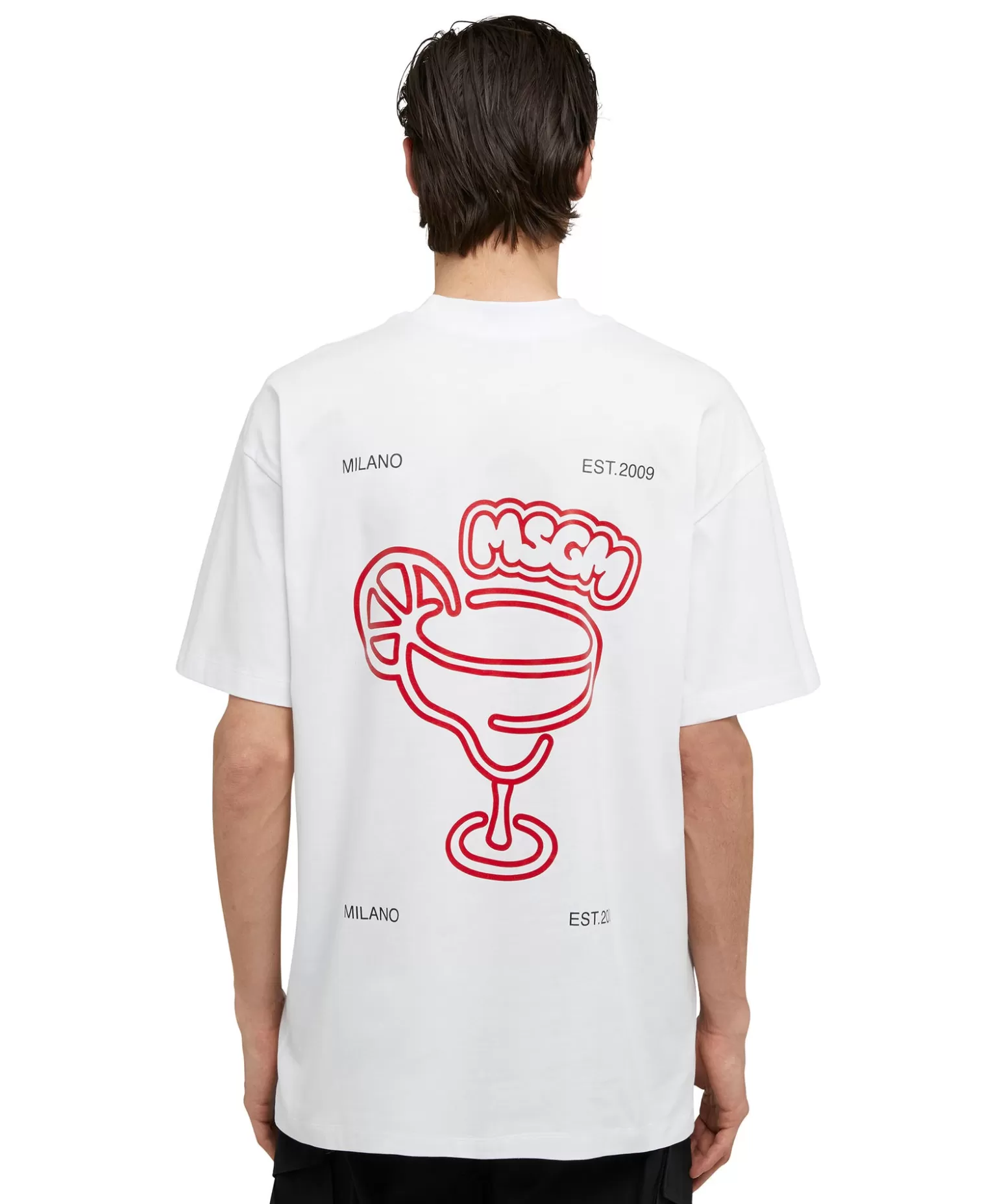 Uomo MSGM T-Shirt Girocollo In Cotone Con Logo E Grafica "Cocktail" Burro Studio X