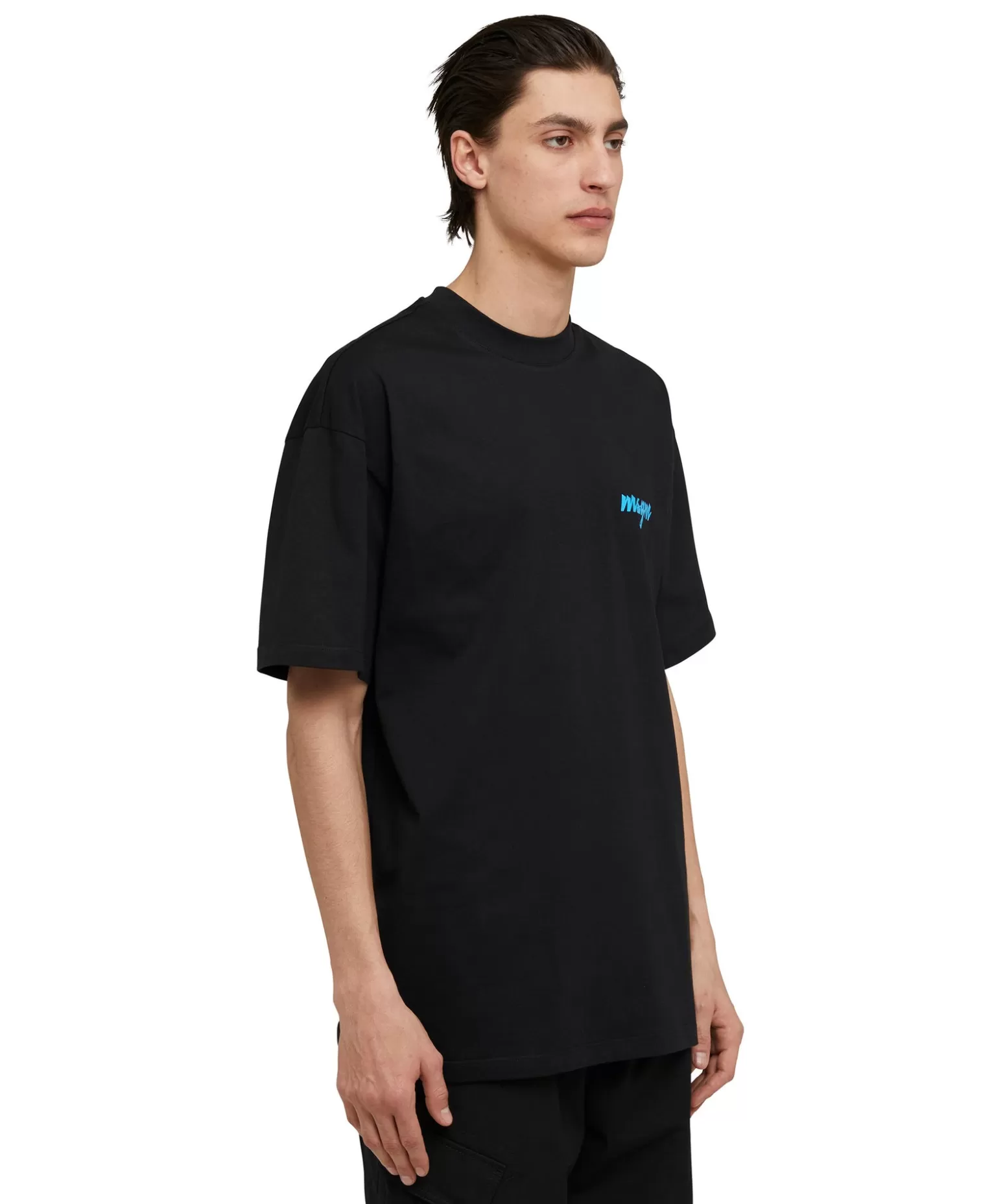 Uomo MSGM T-Shirt Girocollo In Cotone Con Logo Multicolor Corsivo Ricamato