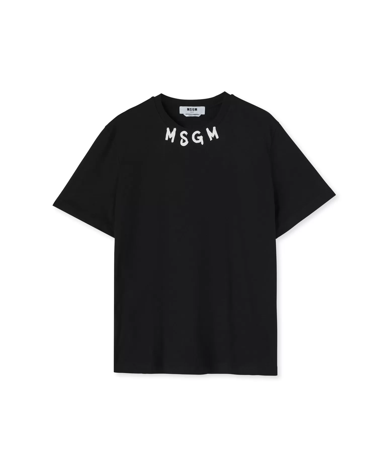 Uomo MSGM T-Shirt Girocollo In Cotone Con Logo Pennellato Posizionato Sul Collo