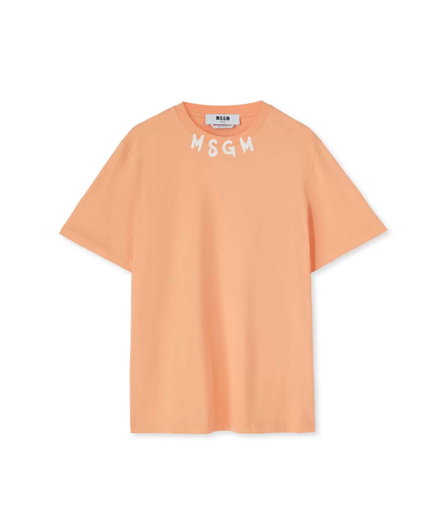 Uomo MSGM T-Shirt Girocollo In Cotone Con Logo Pennellato Posizionato Sul Collo