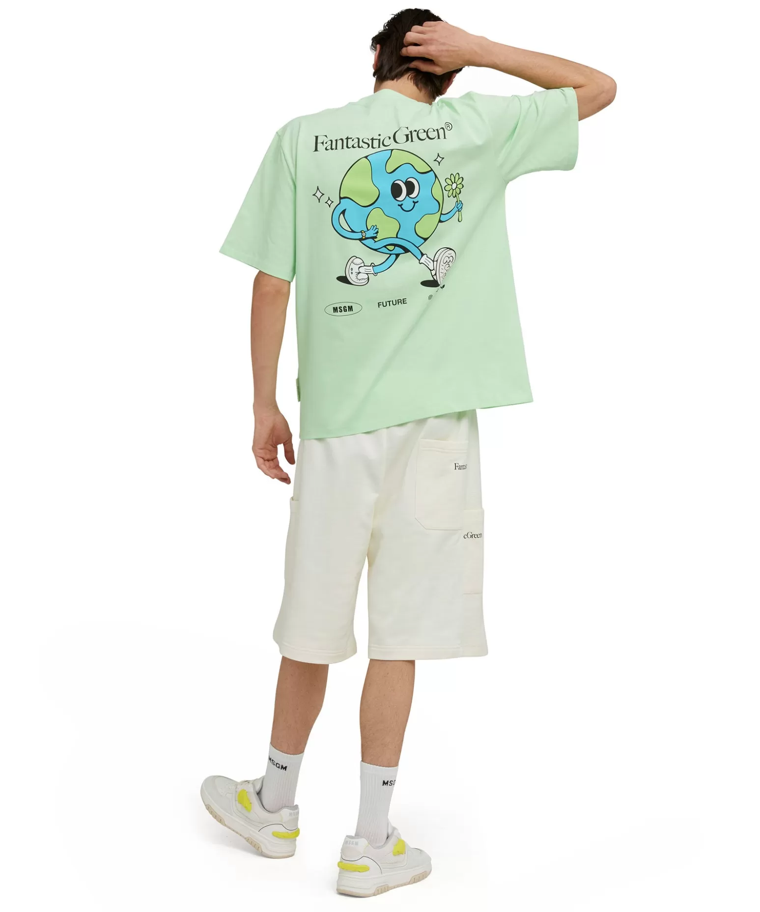 Uomo MSGM T-Shirt Girocollo In Cotone Organico Della Capsule Fantastic Green