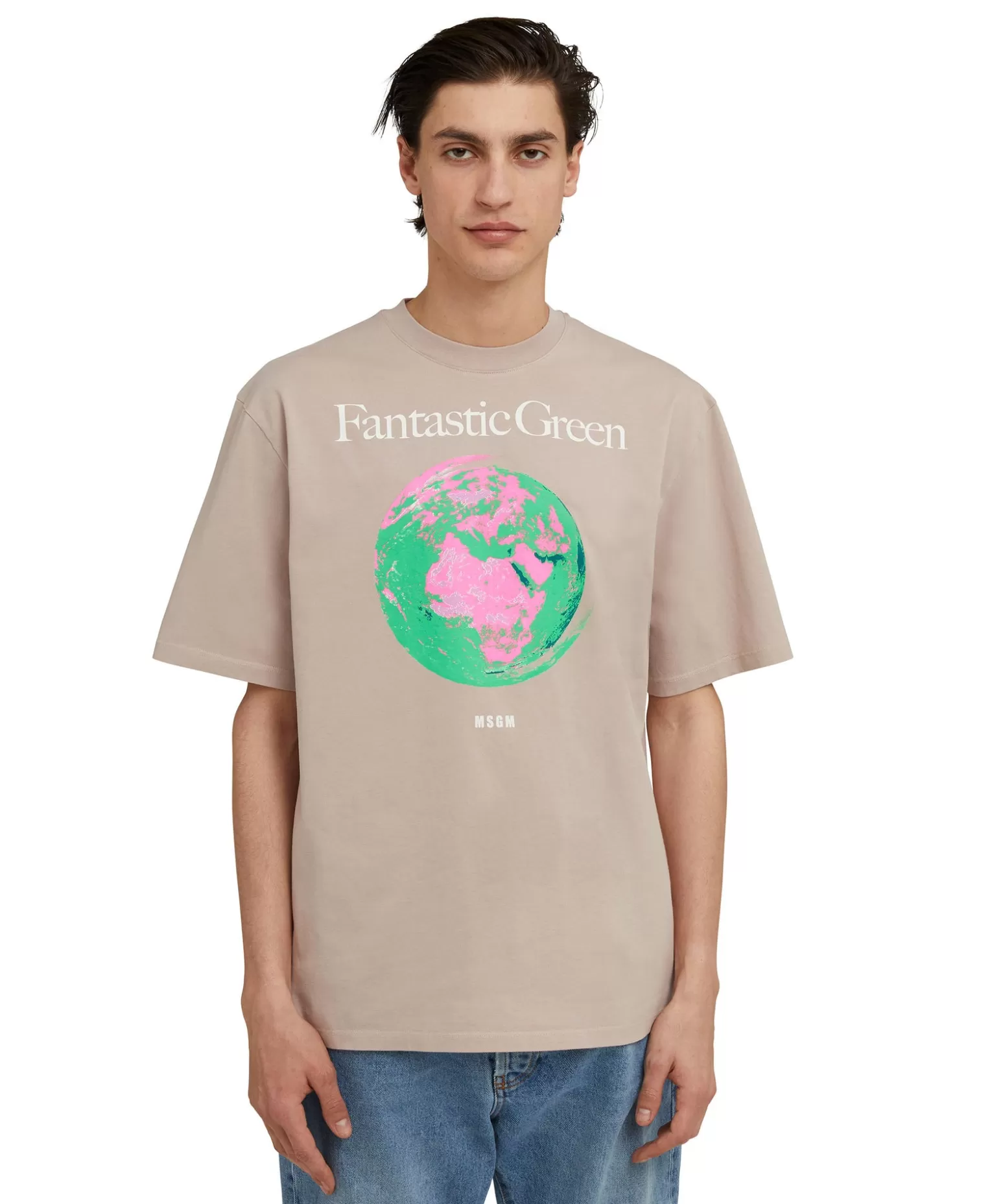 Uomo MSGM T-Shirt Girocollo In Cotone Organico Della Capsule Fantastic Green