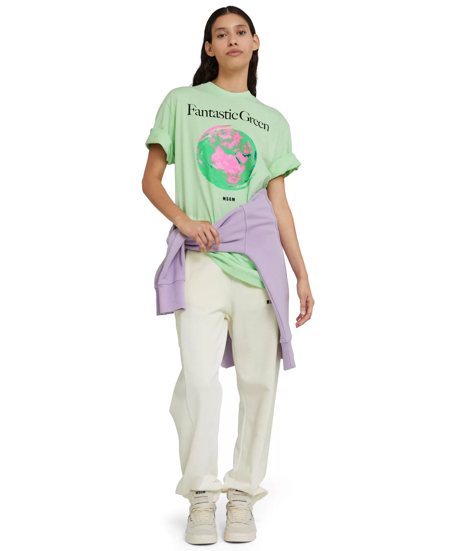 Uomo MSGM T-Shirt Girocollo In Cotone Organico Della Capsule Fantastic Green
