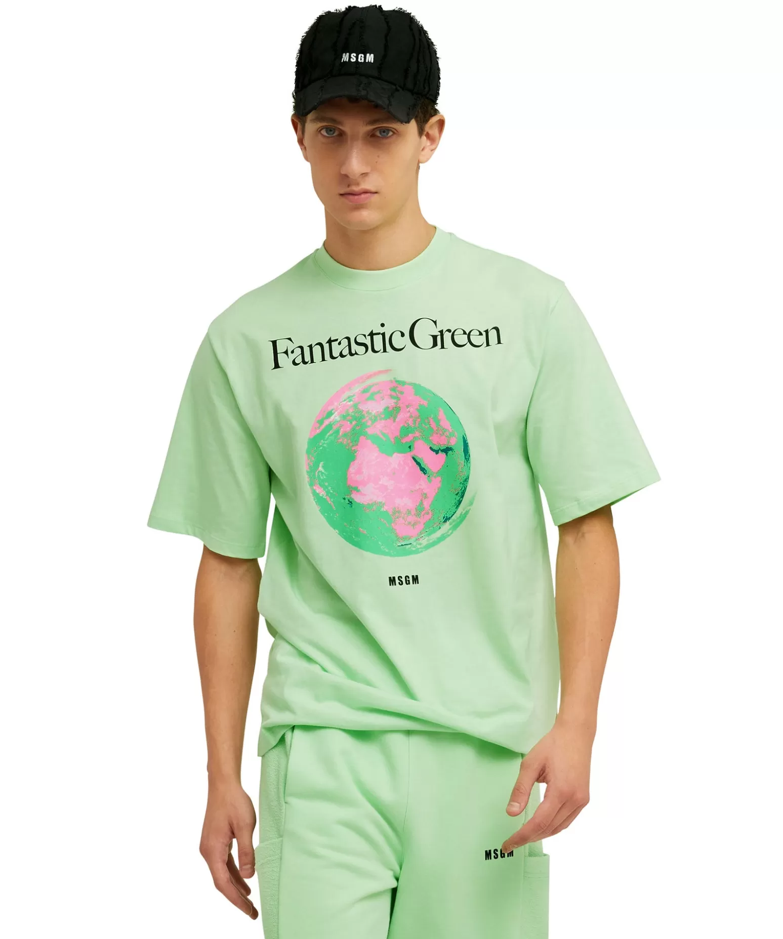 Uomo MSGM T-Shirt Girocollo In Cotone Organico Della Capsule Fantastic Green