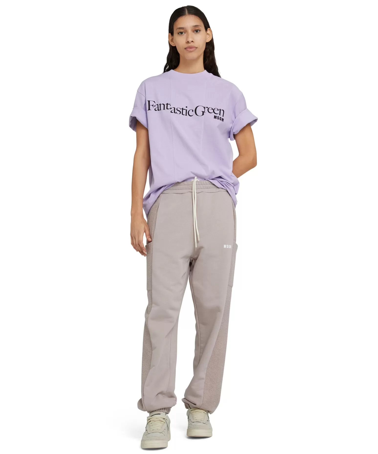 Donna MSGM T-Shirt Girocollo In Cotone Organico Della Capsule Fantastic Green
