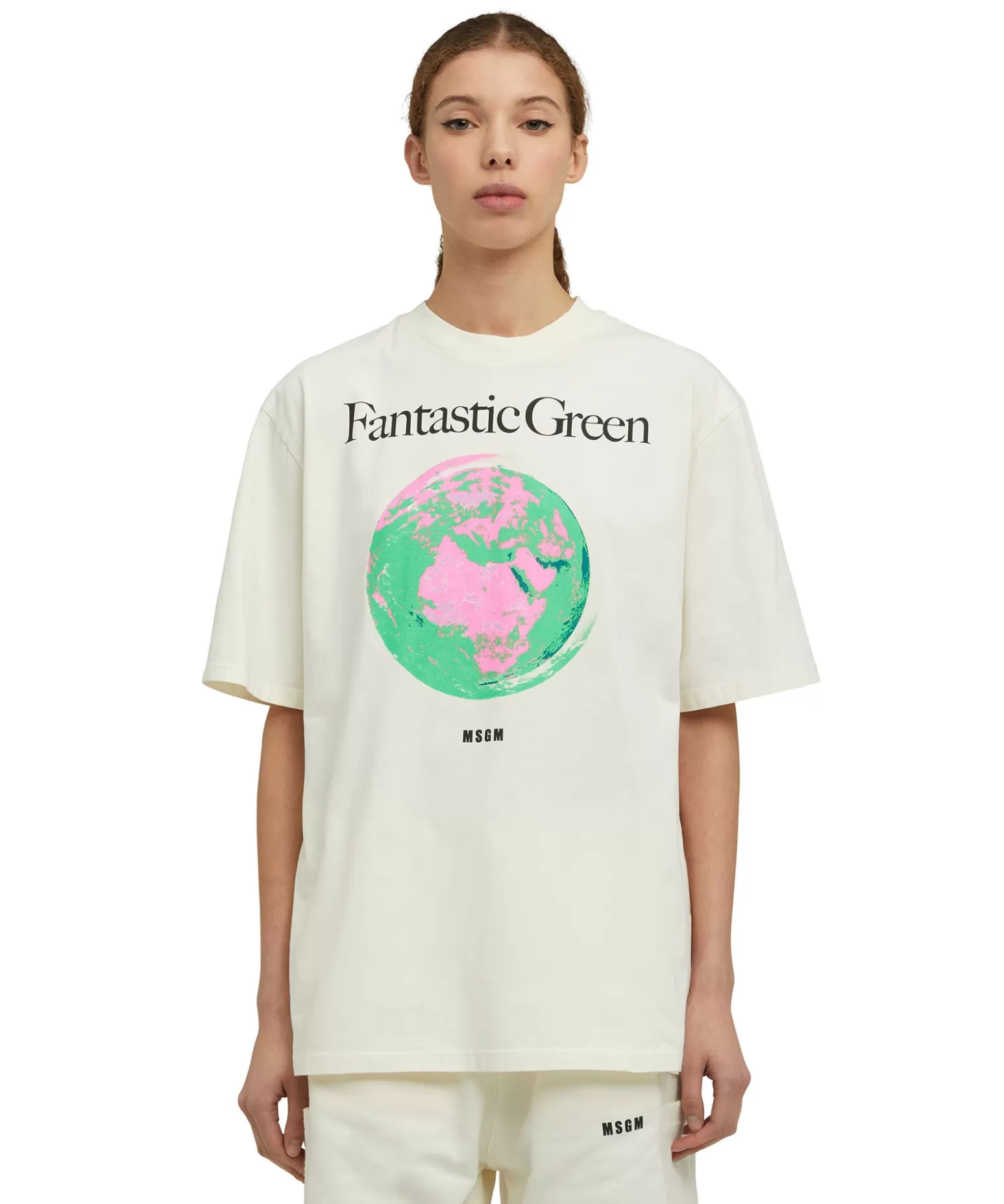 Donna MSGM T-Shirt Girocollo In Cotone Organico Della Capsule Fantastic Green