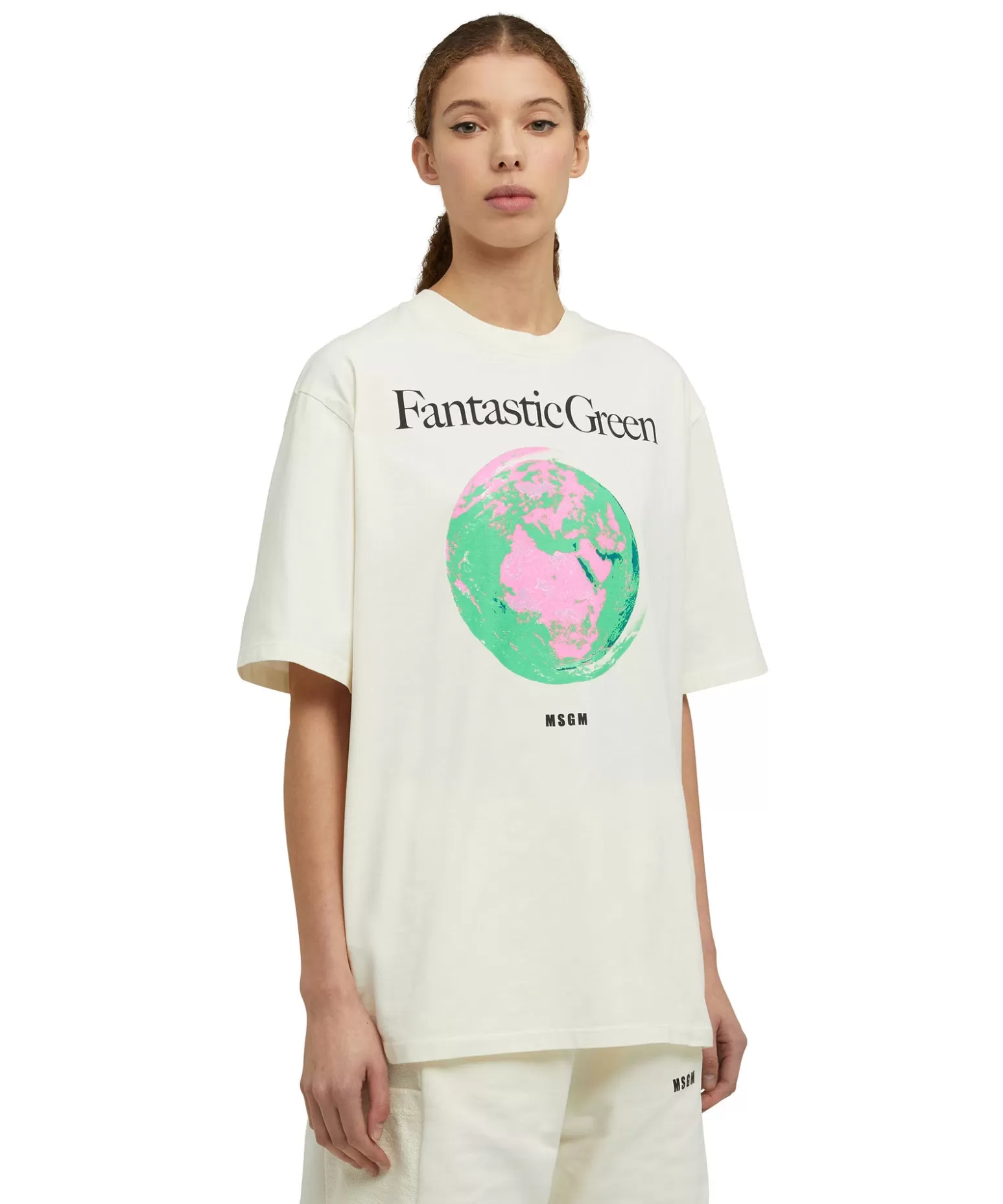 Donna MSGM T-Shirt Girocollo In Cotone Organico Della Capsule Fantastic Green