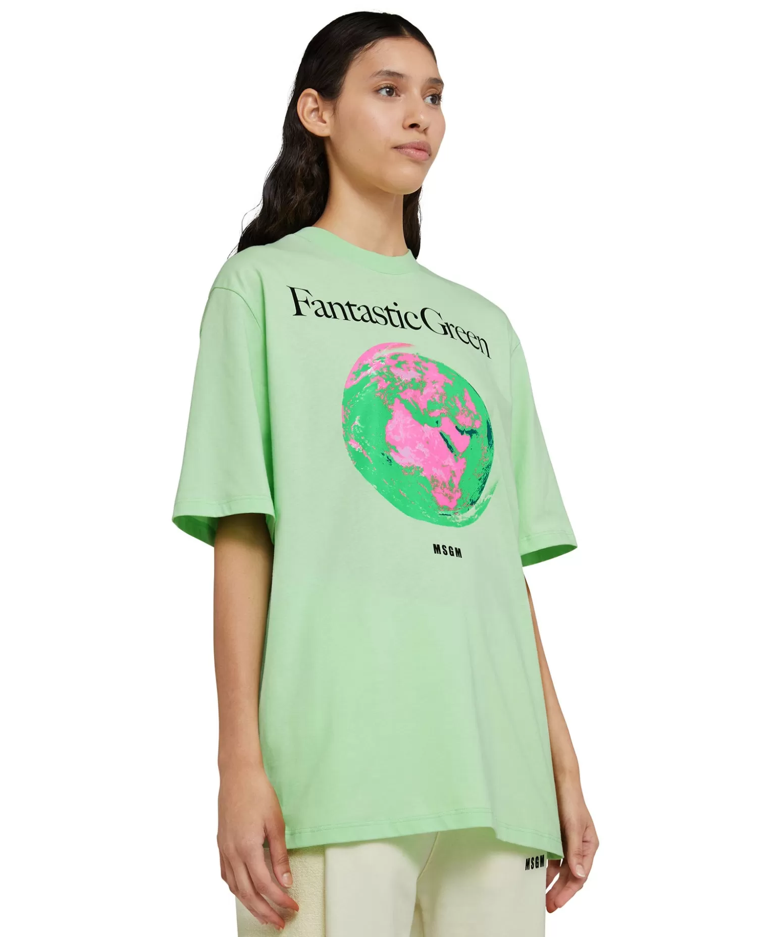 Donna MSGM T-Shirt Girocollo In Cotone Organico Della Capsule Fantastic Green