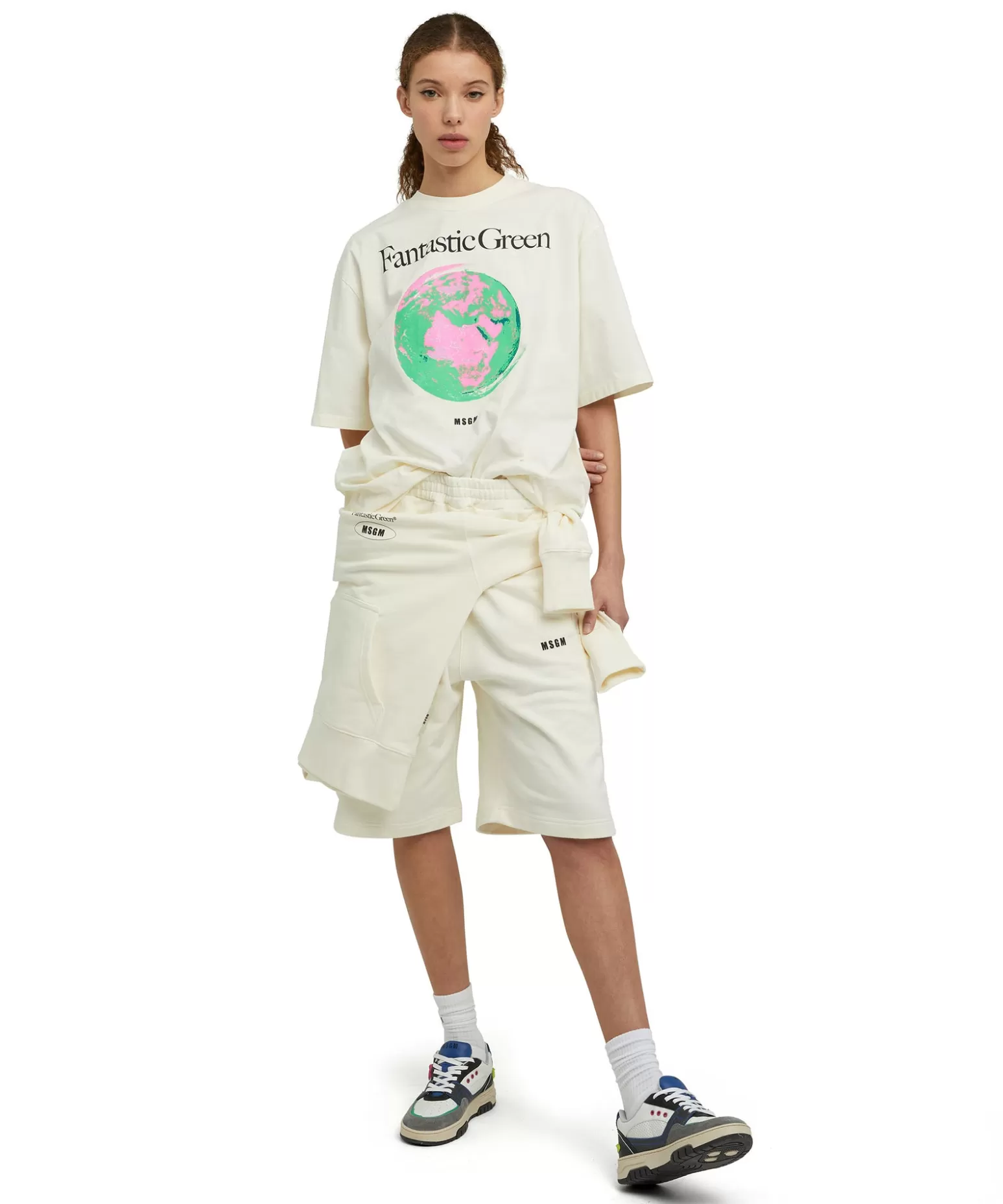 Donna MSGM T-Shirt Girocollo In Cotone Organico Della Capsule Fantastic Green