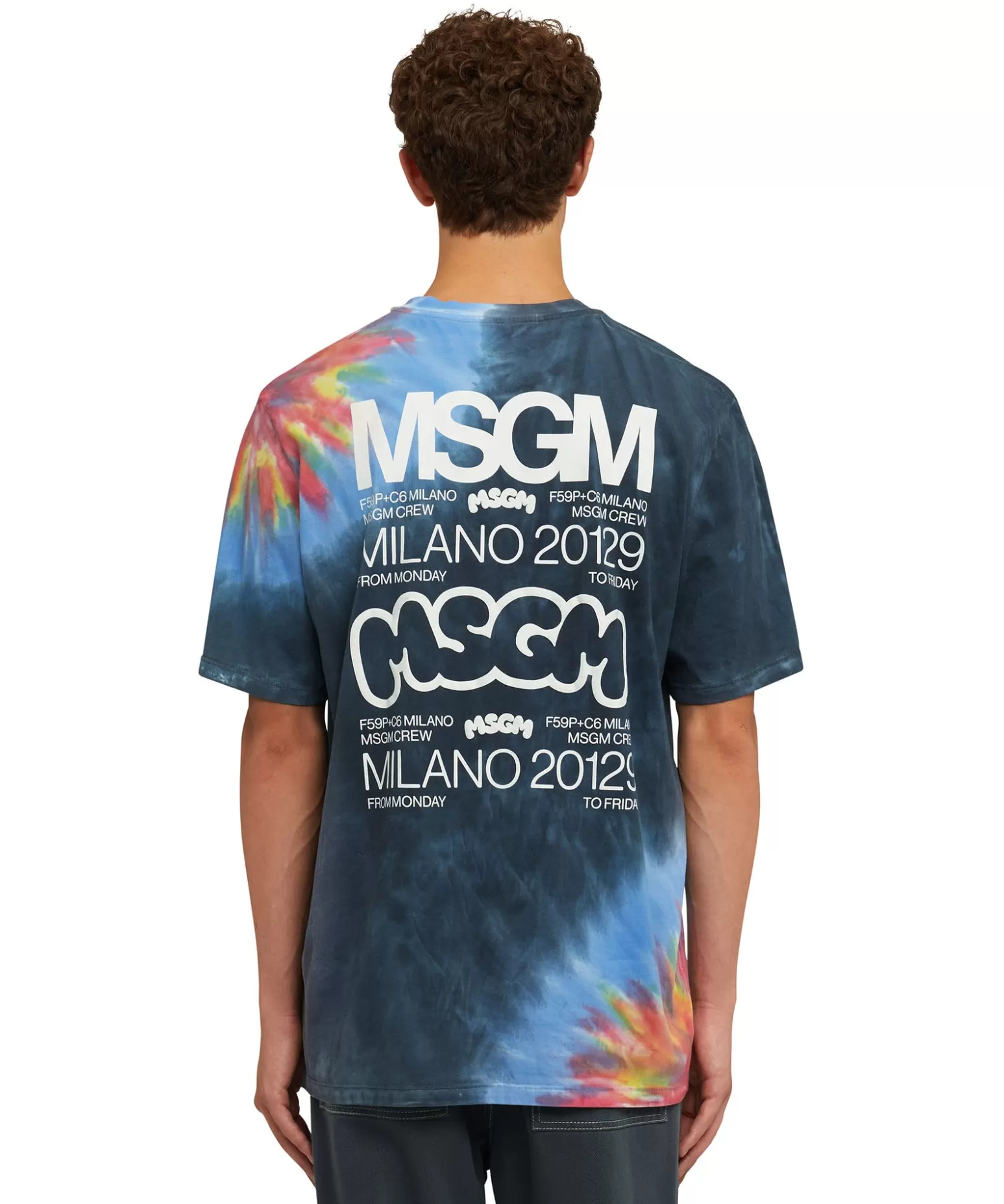 Uomo MSGM T-Shirt Girocollo In Cotone Tie Dye Con Logo E Grafica Burro Studio X