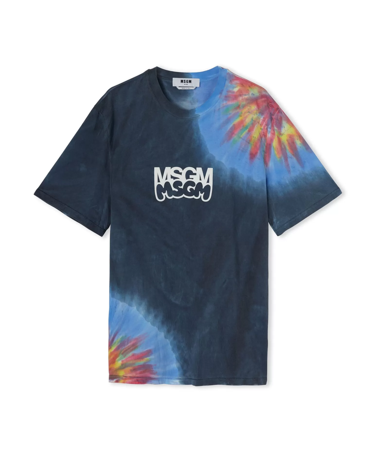 Uomo MSGM T-Shirt Girocollo In Cotone Tie Dye Con Logo E Grafica Burro Studio X