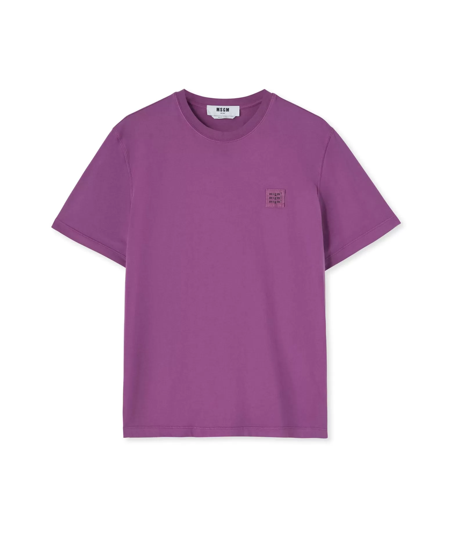 Uomo MSGM T-Shirt Girocollo In Cotone Tinta Unita Con Etichetta Con Logo Applicata