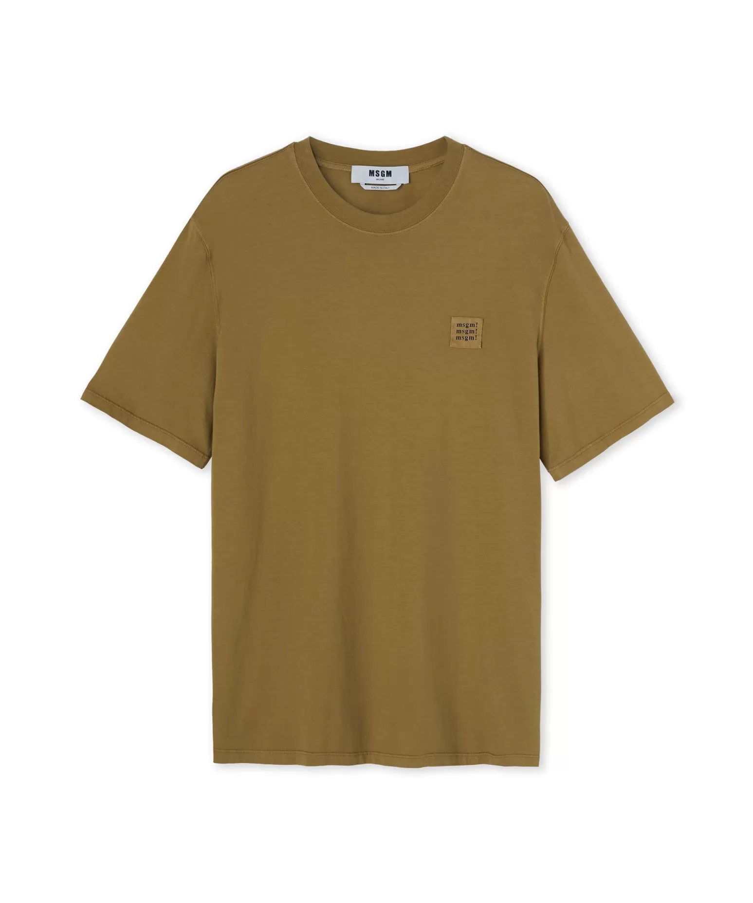 Uomo MSGM T-Shirt Girocollo In Cotone Tinta Unita Con Etichetta Con Logo Applicata