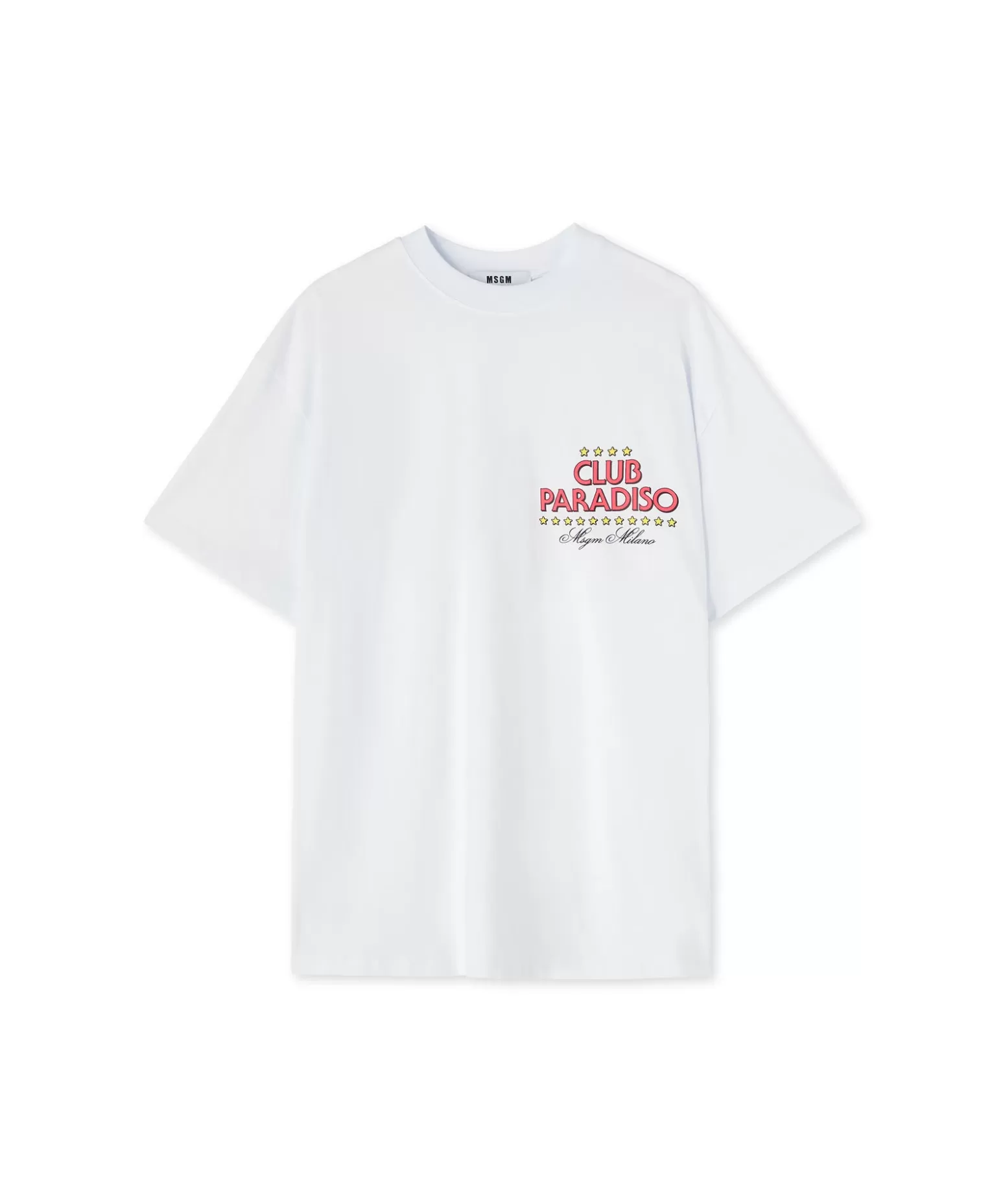 Uomo MSGM T-Shirt Girocollo In Cotone Tinta Unita Con Grafica "Club Paradiso"