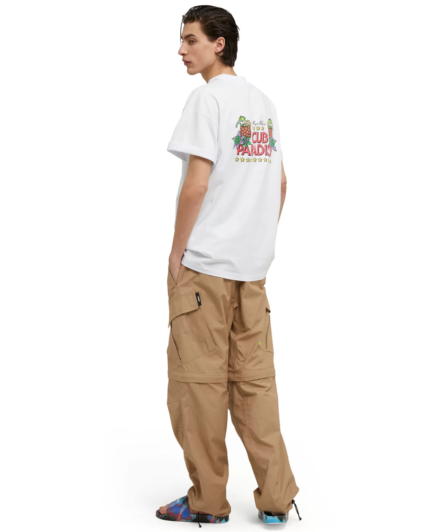 Uomo MSGM T-Shirt Girocollo In Cotone Tinta Unita Con Grafica "Club Paradiso"