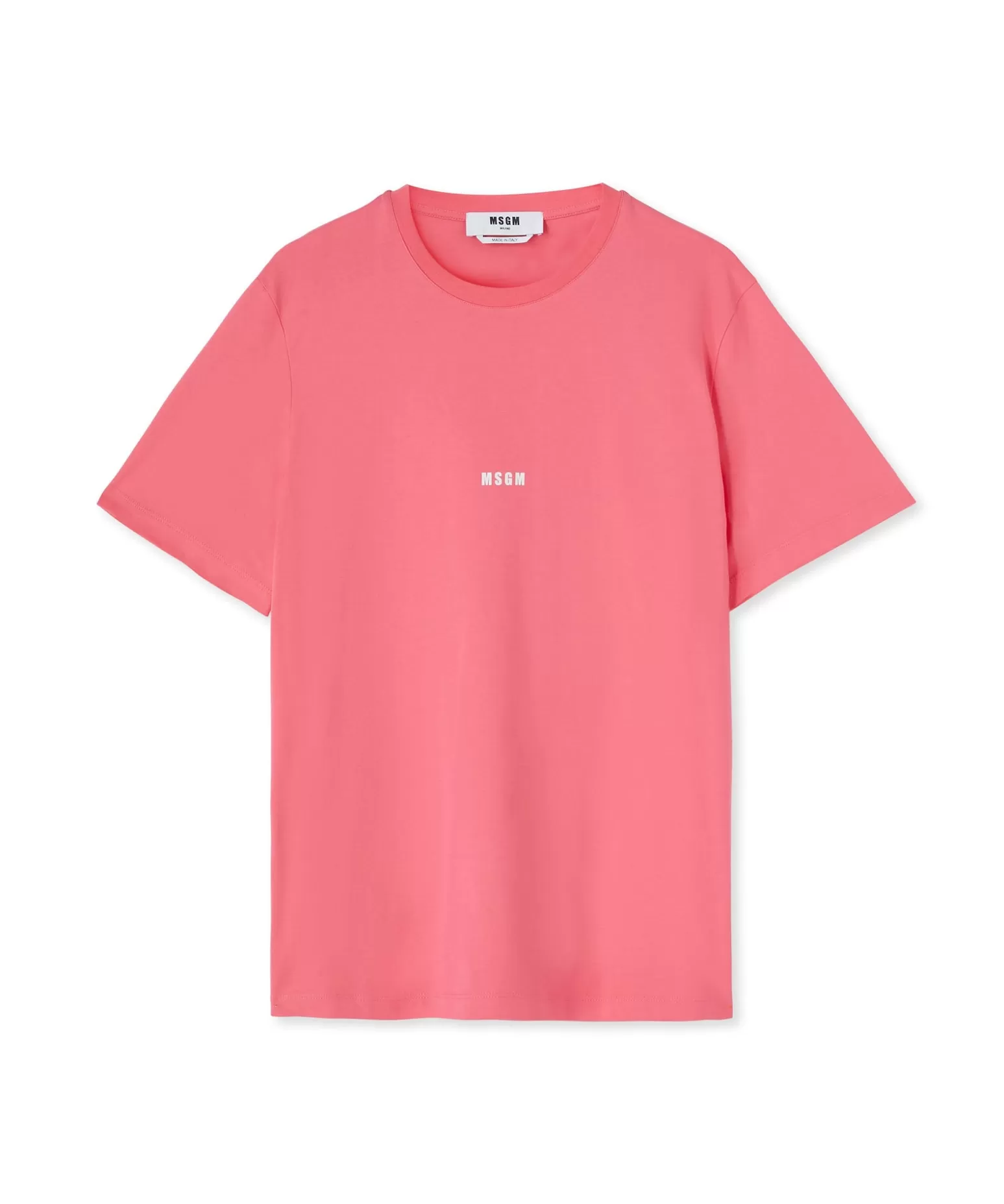 Uomo MSGM T-Shirt Girocollo In Cotone Tinta Unita Con Micro Logo