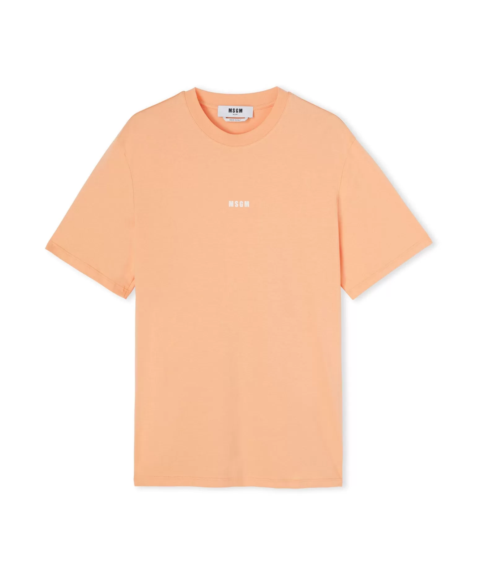 Uomo MSGM T-Shirt Girocollo In Cotone Tinta Unita Con Micro Logo